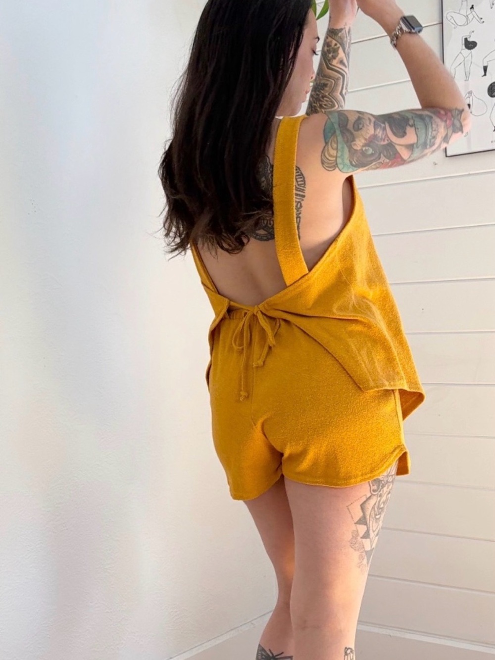 Size XS Free People Mustard Yellow Tie-Back Tank Romper